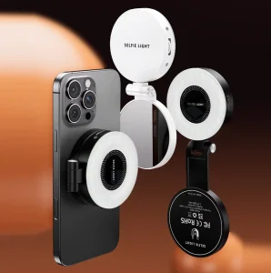 Mini Magnetic Phone Fill Light with Three Light Modes, Mirror, Foldable