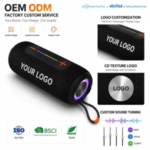 Mini Portable Bluetooth Speaker, 1500mAh, TWS, Waterproof, USB, AUX, RGB LED