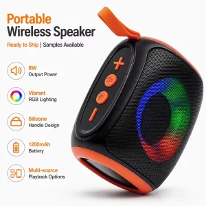 Mini Portable Wireless Speaker with RGB LED Lighting for Outdoor, Home Theatre, and Computer Use
