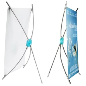 Mini Tabletop X Banner Stand with Custom-Color Fiberglass and Aluminum Pole