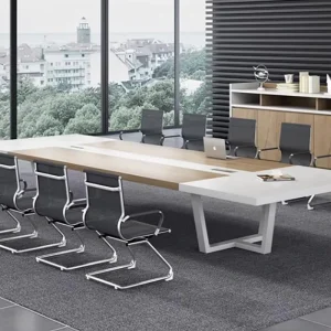 Minimalist Steel-Frame Industrial Conference and Negotiation Table with Chairs for 10 People