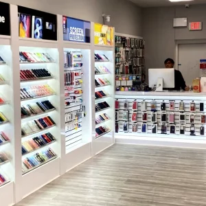 Mobile Phone Repair Shop Display Cabinet with LED Lights for Cellphone, Tablet, and Accessories
