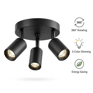 Modern 3 Head LED Ceiling Spotlight Dual Light Source GU10 Track Light 360 Degree Rotation for Kitchen