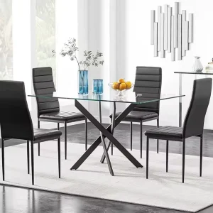 Modern 4-Piece Glass Top Dining Table Set with 4 Chairs