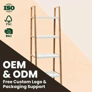 Modern 4 Tier Bamboo Freestanding Ladder Shelf Durable White Storage Display Shelving Unit for Bathroom Living Room Plant Stand