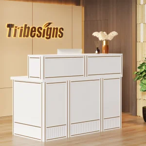 Modern 57-Inch White Wood Reception Desk Counter for Hotel, Restaurant, or Bank