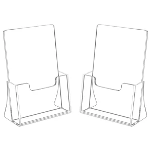 Modern 8.5 X 5.5 Inches Acrylic Brochure Holder with 2 Pack Plastic Stands for Displaying Magazines & Pamphlets