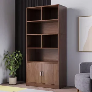 Modern Adjustable Wood Panel Bookcase and Wine Cabinet With Floor Storage Rack