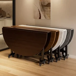 Modern Aluminum Foldable Dining Table with Portable Wood-Style Panel for Home Use