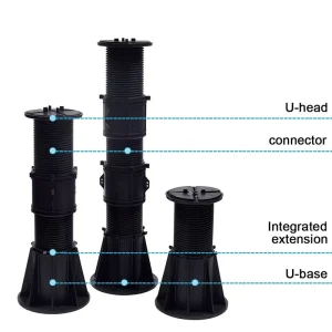 Modern Automatic Height Support Engineered Anti UV Black Finish 2000Kg Load Heavy Duty Terrace Paving Decking Pedestal