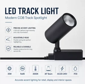 Modern Black Aluminum COB LED Track Light High CRI Ra90 Eaglerise Driver 36 Degree Beam Angle Commercial Hotel Track Spotlight