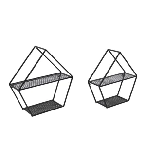 Modern Black Metal Floating Wall Shelf Foldable Iron Home Decor Display Storage Holders for Living Room