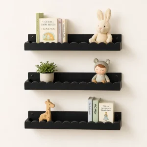 Modern Black Wooden Rectangle Wall Shelf Organizer Floating Display Ledge Kitchen Garage Storage Spice Rack Toiletries Holder