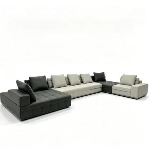 Modern Color Block Modular Leather Sofa Free Combination Chaise Sectional for Large Living Room