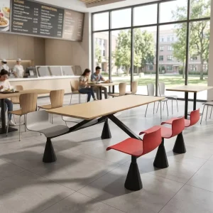 Modern Commercial Restaurant Dining Table and Chair Set with Metal and Wood for School and Hospital Hostel Hotel Use