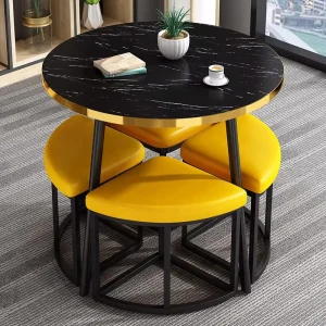 Modern Compact Space-Saving Gold Edge MDF Dining Table Set with 4 Chairs