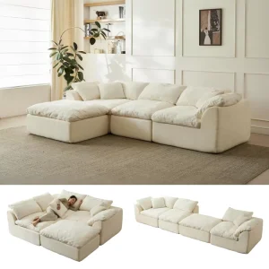 Modern Convertible L-Shaped Chenille Modular Sectional Sofa with Ottoman