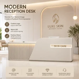 Modern Cream MDF Slant-Cut Reception Desk with LED Light for Offices Hotels and Malls