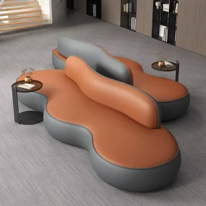 Modern Curved 2-Piece Leather Upholstered Modular Sectional Sofa for Living Room, Lobby or Lounge