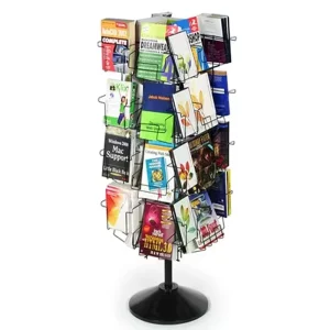 Modern Desktop Rotating Metal Display Rack for Greeting Cards, Gift Cards, Brochures, Posters, Notebooks, and Magazines