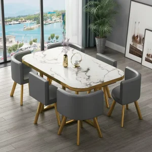Modern Dining Table and Chair Set Rectangular Sintered Stone Dining Table and Chair Set Multiple Colors and Sizes Available