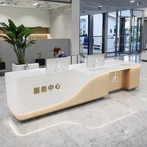 Modern Durable Metal Panel Reception Desk LED Light White Eco Friendly for Mall Supermarket Office Building Commercial Use