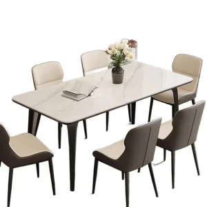 Modern Durable Rectangular Dining Table Set 4 Chairs Sintered Stone Metal Apartment Villa Dining Room Furniture