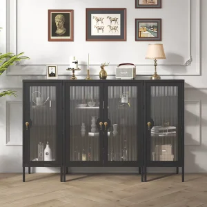 Modern Eco Friendly Steel Glass Display Cabinet BIZOE BZG07 1 2 Drawers 2 Shelves Flat Panel Door Living Room Home Furniture