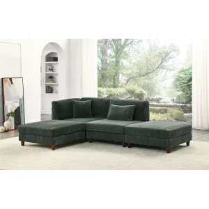 Modern Fabric L-Shaped Customizable Modular Chesterfield Sofa, Foldable