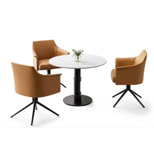 Modern Faux Marble Negotiation Table Set with 360-Degree Swivel PU Leather Armchairs