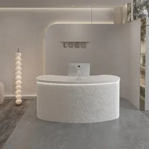 Modern Faux Stone Reception Desk with Wooden Counter for Beauty Salons, Hairdressing Shops, and Bars