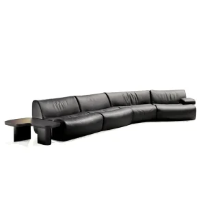 Modern Full-Grain Aniline Black Leather Modular Sectional Sofa Set