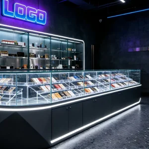 Modern Glass Cigarette Display Cabinet with LED Lighting for Retail Stores