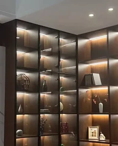 Modern Glass Display Cabinet with Large Capacity Wood Furniture for Living Room or Apartment Use