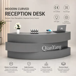 Modern Grey Custom Reception Desk with LED Light Base for Office