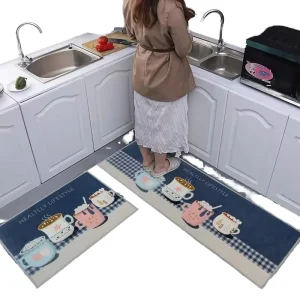 Modern Kitchen Rugs 2 pcs for Floor Non Slip Cushioned Comfort Standing Mat Machine Washable Bedroom Mats
