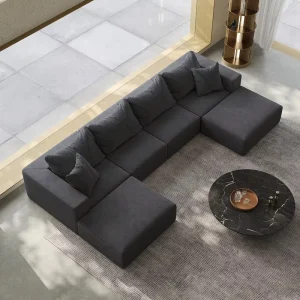 Modern L-Shaped Three-to-Four-Seat Modular Sectional Sofa with Storage Ottoman and Pillows