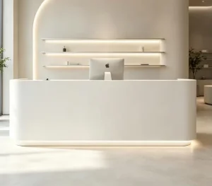 Modern LED Reception Desk Minimalist Salon Front Counter with Light Bar Beauty Spa Clinic Reception Table White