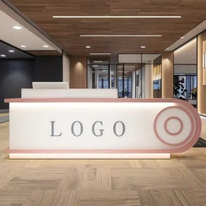Modern Luxurious Foldable Reception Counter Curved Design Solid Surface Eco friendly 10 Year Warranty Hotels School Hospital