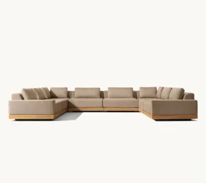 Modern Luxury All Weather Patio Garden Hotel Pool Sofa Set Outdoor Leisure Solid Wood Furniture Teak Modular Sofa U Sectional