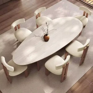 Modern Luxury Nordic French Wood Dining Room Table Set with 6 Piece Chairs Durable & Eco Friendly