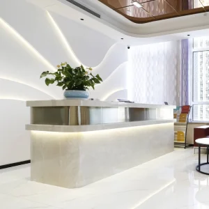 Modern MDF Reception Desk with Customizable Color and Size for Malls, Hotels, Offices, Spas and Hospitals with LED Lighting