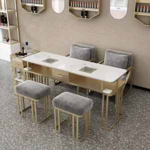 Modern Manicure Table and Chair Set with Storage, USB Port, and Vacuum Cleaner for Salon Use