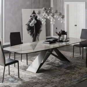 Modern Marble Top Dining Table Set with 6 Chairs for Home, Office, or Bar