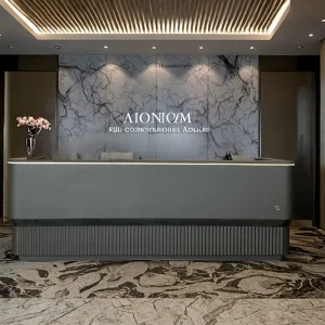 Modern Matte Gray Marble Desktop Reception Counter with LED Light