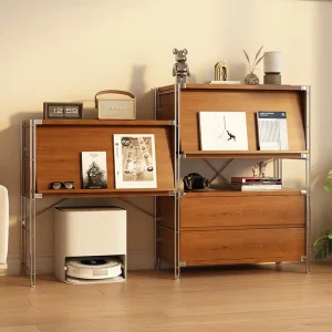 Modern Metal Floor-Standing Corner Shelf, Multi-Layer, for Records
