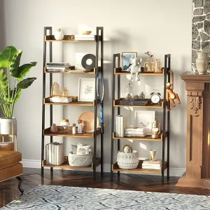 Modern Metal-Frame Wooden Bookshelf and Storage Organizer