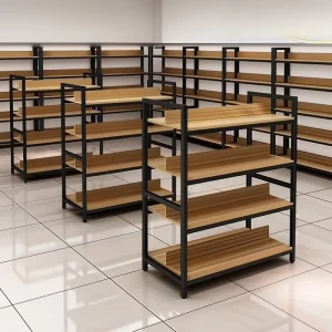 Modern Metal and Wood Display Stand with Adjustable Height for Department Stores