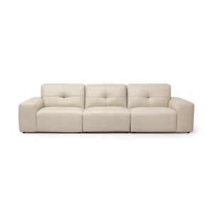 Modern Minimalist Light Beige Genuine Leather Modular Sofa Set Large Straight Row