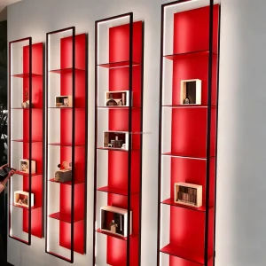 Modern Minimalist Luxury Modular Metal Aluminum Glass Wall Mounted Showcase Display Cabinet With Led Light for Hotel Living Room